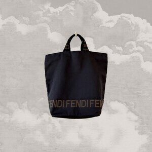 FENDI 1925 Zucca Roma Tote Bag Nylon Logo Vintage Black Brown